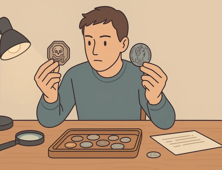 A collector compares a true Spanish real with a fan movie replica.