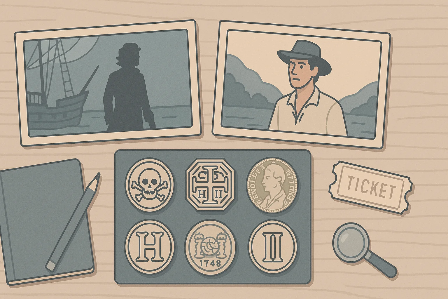  A movie-inspired aesthetic layout that features historical coins and replicas.