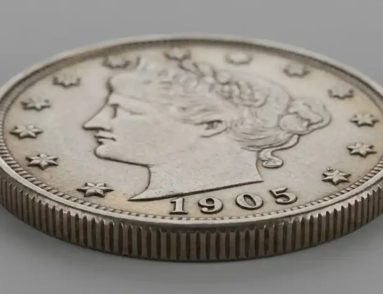 A single 1905 nickel angled to show edge and face