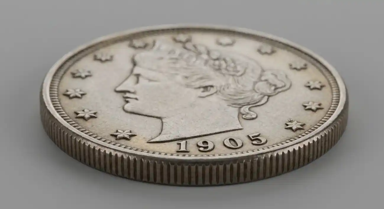 A single 1905 nickel angled to show edge and face